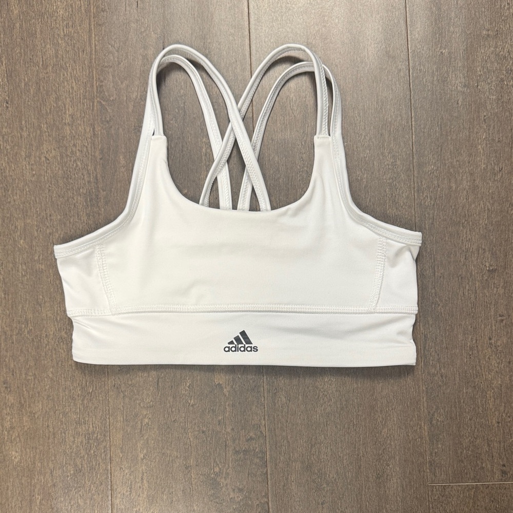 NWT Adidas White Strappy Medium Support Sports Bra Small (7/8) Athletic
